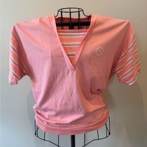 Bold Spirit Coral Gray White Striped Vintage 80/90s Short sleeve Top Size Medium